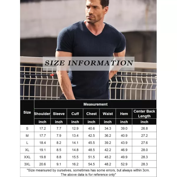 COOFANDY Men's Muscle T Shirts Stretch Short Sleeve V Neck Bodybuilding Workout Tee Shirts Ribbed Knit Shirt