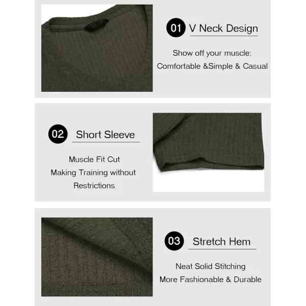 COOFANDY Men's Muscle T Shirts Stretch Short Sleeve V Neck Bodybuilding Workout Tee Shirts Ribbed Knit Shirt