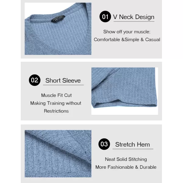 COOFANDY Men's Muscle T Shirts Stretch Short Sleeve V Neck Bodybuilding Workout Tee Shirts Ribbed Knit Shirt