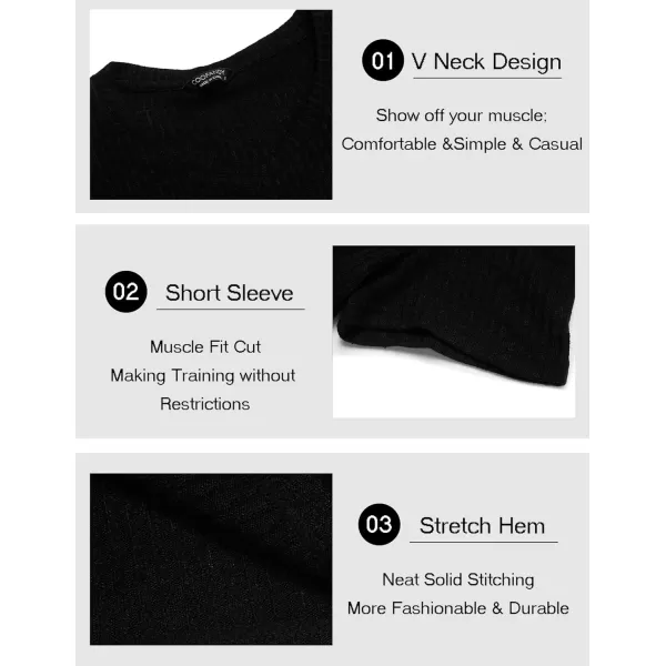 COOFANDY Men's Muscle T Shirts Stretch Short Sleeve V Neck Bodybuilding Workout Tee Shirts Ribbed Knit Shirt