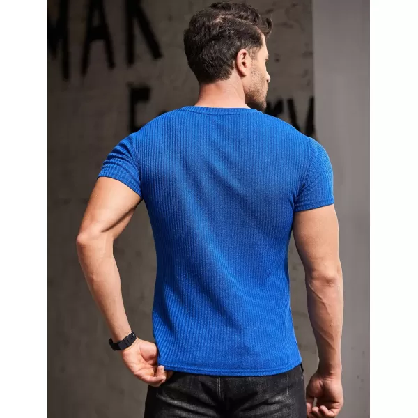 COOFANDY Men's Muscle T Shirts Stretch Short Sleeve V Neck Bodybuilding Workout Tee Shirts Ribbed Knit Shirt