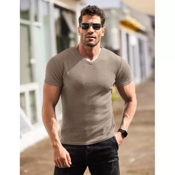 COOFANDY Men's Muscle T Shirts Stretch Short Sleeve V Neck Bodybuilding Workout Tee Shirts Ribbed Knit Shirt