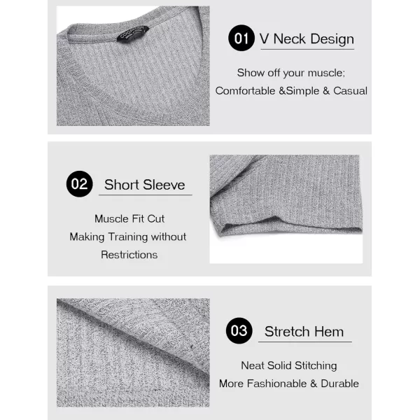 COOFANDY Men's Muscle T Shirts Stretch Short Sleeve V Neck Bodybuilding Workout Tee Shirts Ribbed Knit Shirt
