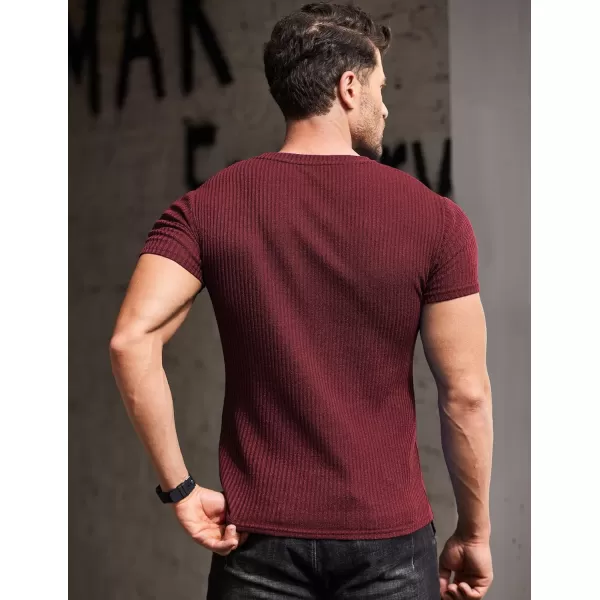 COOFANDY Men's Muscle T Shirts Stretch Short Sleeve V Neck Bodybuilding Workout Tee Shirts Ribbed Knit Shirt