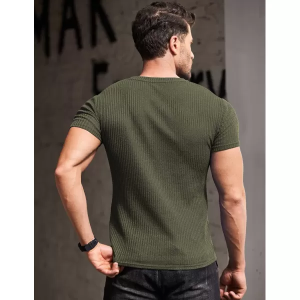 COOFANDY Men's Muscle T Shirts Stretch Short Sleeve V Neck Bodybuilding Workout Tee Shirts Ribbed Knit Shirt