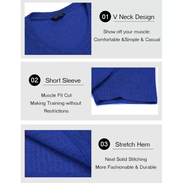 COOFANDY Men's Muscle T Shirts Stretch Short Sleeve V Neck Bodybuilding Workout Tee Shirts Ribbed Knit Shirt