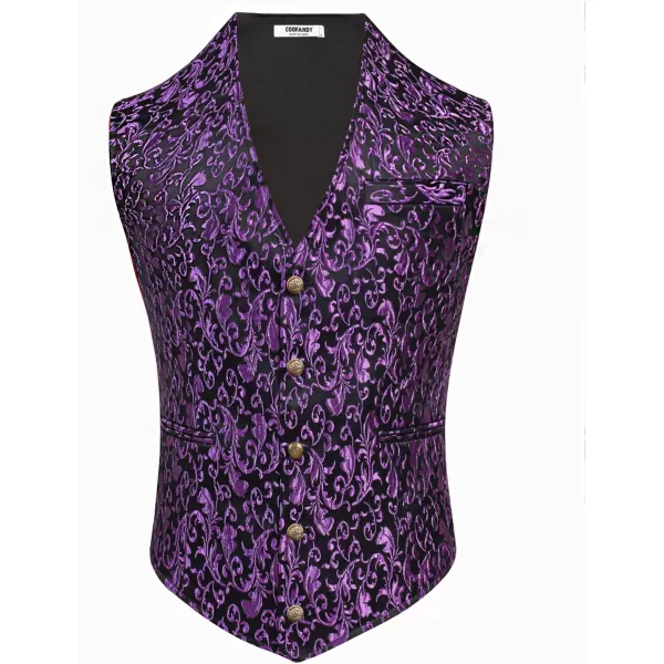 COOFANDY Men's Paisley Vests Victorian Steampunk Gothic Suit Vest Slim Fit V-Neck Tuxedo Waistcoat