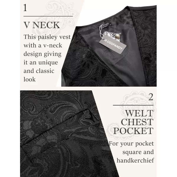 COOFANDY Men's Paisley Vests Victorian Steampunk Gothic Suit Vest Slim Fit V-Neck Tuxedo Waistcoat