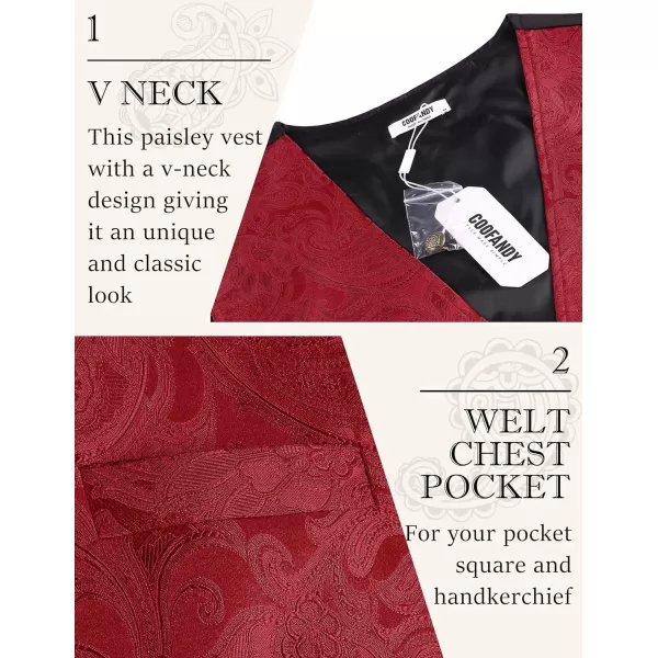 COOFANDY Men's Paisley Vests Victorian Steampunk Gothic Suit Vest Slim Fit V-Neck Tuxedo Waistcoat