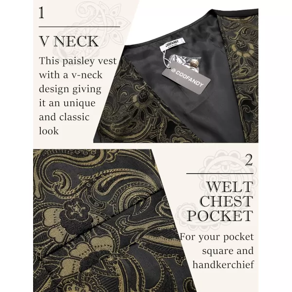 COOFANDY Men's Paisley Vests Victorian Steampunk Gothic Suit Vest Slim Fit V-Neck Tuxedo Waistcoat