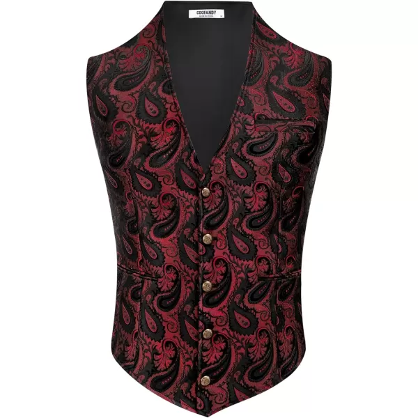 COOFANDY Men's Paisley Vests Victorian Steampunk Gothic Suit Vest Slim Fit V-Neck Tuxedo Waistcoat