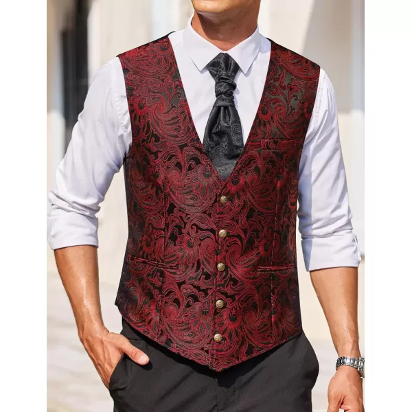COOFANDY Men's Paisley Vests Victorian Steampunk Gothic Suit Vest Slim Fit V-Neck Tuxedo Waistcoat