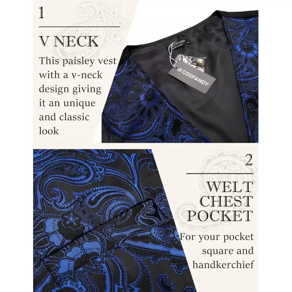 COOFANDY Men's Paisley Vests Victorian Steampunk Gothic Suit Vest Slim Fit V-Neck Tuxedo Waistcoat
