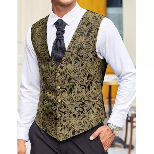 COOFANDY Men's Paisley Vests Victorian Steampunk Gothic Suit Vest Slim Fit V-Neck Tuxedo Waistcoat