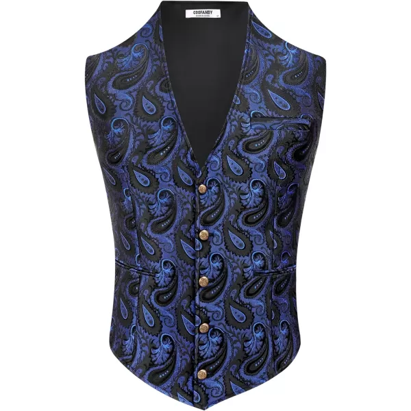 COOFANDY Men's Paisley Vests Victorian Steampunk Gothic Suit Vest Slim Fit V-Neck Tuxedo Waistcoat