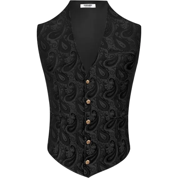 COOFANDY Men's Paisley Vests Victorian Steampunk Gothic Suit Vest Slim Fit V-Neck Tuxedo Waistcoat