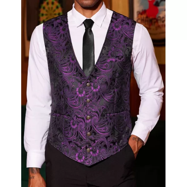COOFANDY Men's Paisley Vests Victorian Steampunk Gothic Suit Vest Slim Fit V-Neck Tuxedo Waistcoat