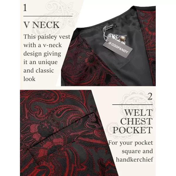 COOFANDY Men's Paisley Vests Victorian Steampunk Gothic Suit Vest Slim Fit V-Neck Tuxedo Waistcoat