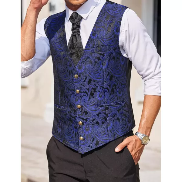 COOFANDY Men's Paisley Vests Victorian Steampunk Gothic Suit Vest Slim Fit V-Neck Tuxedo Waistcoat