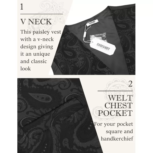 COOFANDY Men's Paisley Vests Victorian Steampunk Gothic Suit Vest Slim Fit V-Neck Tuxedo Waistcoat