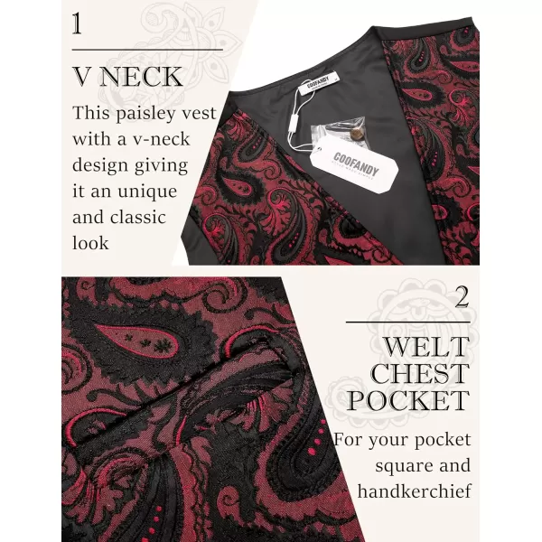 COOFANDY Men's Paisley Vests Victorian Steampunk Gothic Suit Vest Slim Fit V-Neck Tuxedo Waistcoat