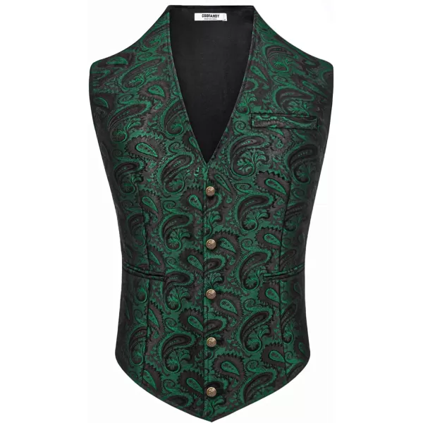 COOFANDY Men's Paisley Vests Victorian Steampunk Gothic Suit Vest Slim Fit V-Neck Tuxedo Waistcoat