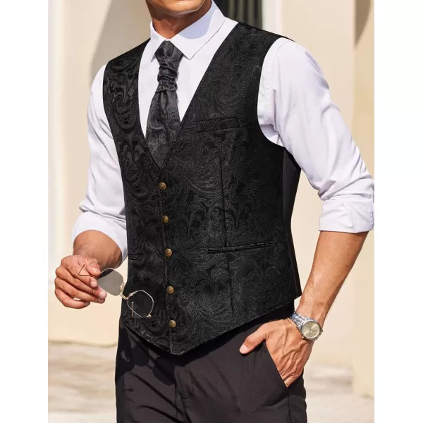 COOFANDY Men's Paisley Vests Victorian Steampunk Gothic Suit Vest Slim Fit V-Neck Tuxedo Waistcoat