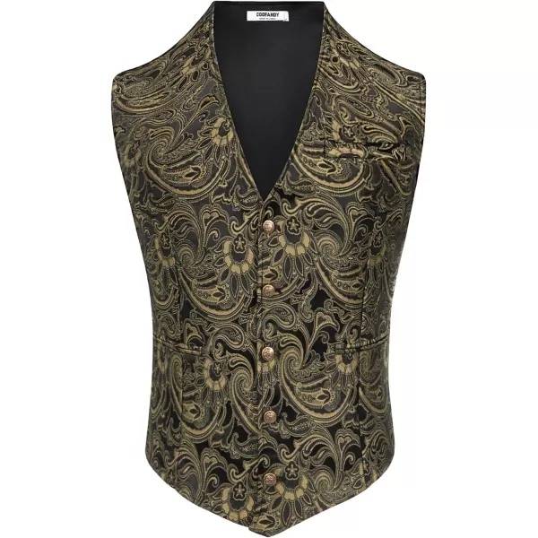 COOFANDY Men's Paisley Vests Victorian Steampunk Gothic Suit Vest Slim Fit V-Neck Tuxedo Waistcoat