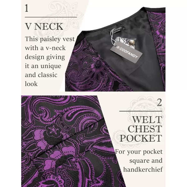COOFANDY Men's Paisley Vests Victorian Steampunk Gothic Suit Vest Slim Fit V-Neck Tuxedo Waistcoat