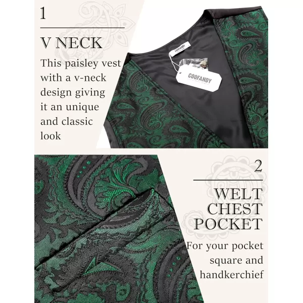 COOFANDY Men's Paisley Vests Victorian Steampunk Gothic Suit Vest Slim Fit V-Neck Tuxedo Waistcoat