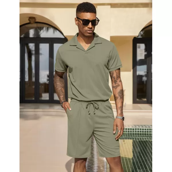 COOFANDY Men's Polo Shirt and Shorts Set 2 Piece Outfits Fashion Summer Tracksuits Short Sleeve Casual Polo Suit