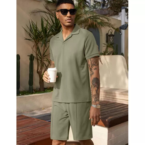 COOFANDY Men's Polo Shirt and Shorts Set 2 Piece Outfits Fashion Summer Tracksuits Short Sleeve Casual Polo Suit