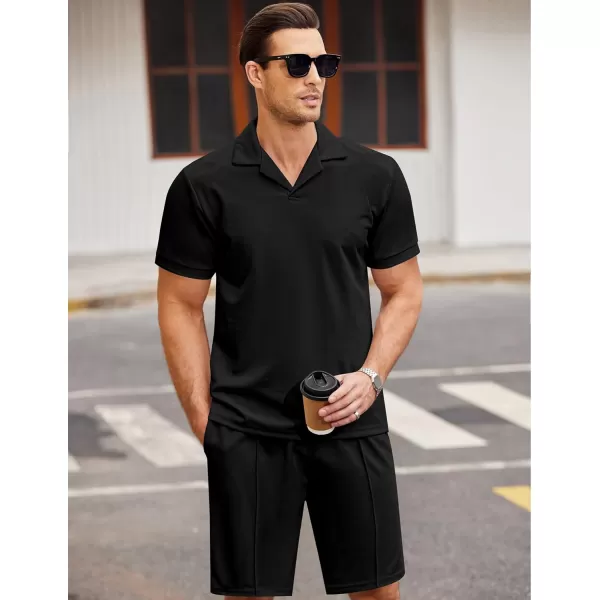 COOFANDY Men's Polo Shirt and Shorts Set 2 Piece Outfits Fashion Summer Tracksuits Short Sleeve Casual Polo Suit