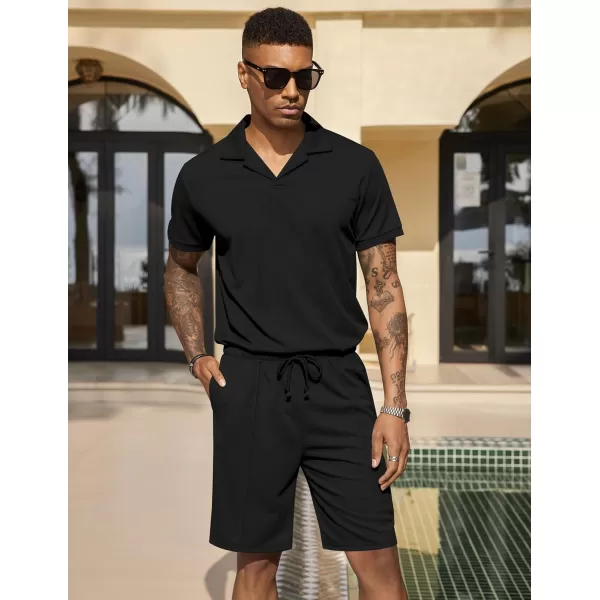 COOFANDY Men's Polo Shirt and Shorts Set 2 Piece Outfits Fashion Summer Tracksuits Short Sleeve Casual Polo Suit