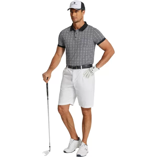 COOFANDY Men's Polo Shirts Short Sleeve Print Performance Golf Shirts Fashion Casual Beach Collared T-Shirts)