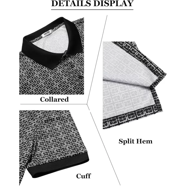 COOFANDY Men's Polo Shirts Short Sleeve Print Performance Golf Shirts Fashion Casual Beach Collared T-Shirts)