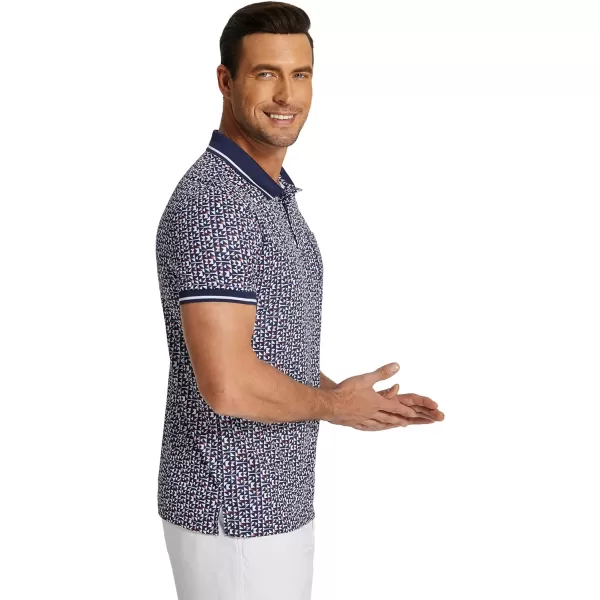 COOFANDY Men's Polo Shirts Short Sleeve Print Performance Golf Shirts Fashion Casual Beach Collared T-Shirts)
