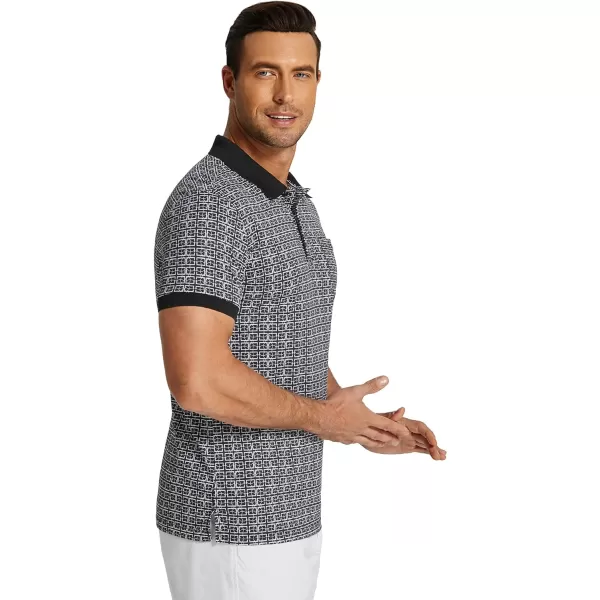 COOFANDY Men's Polo Shirts Short Sleeve Print Performance Golf Shirts Fashion Casual Beach Collared T-Shirts)