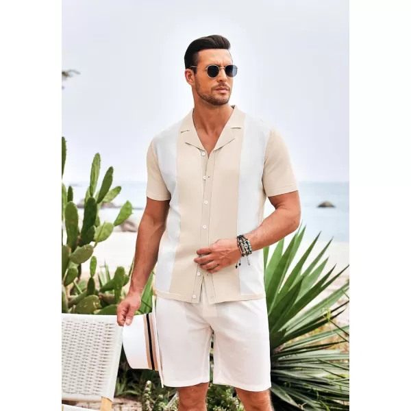 COOFANDY Mens Polo Shirts Vintage Bowling Shirt Casual Button Down Shirts Short Sleeve Knit Shirt Summer Hawaiian Beach Shirt