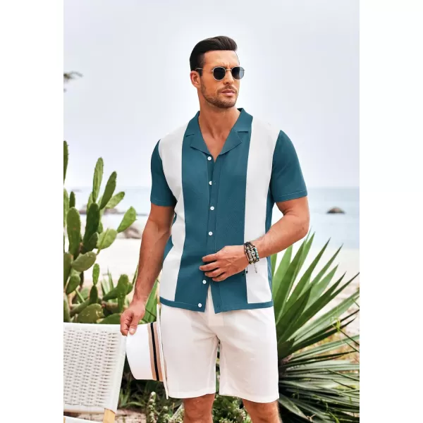 COOFANDY Mens Polo Shirts Vintage Bowling Shirt Casual Button Down Shirts Short Sleeve Knit Shirt Summer Hawaiian Beach Shirt