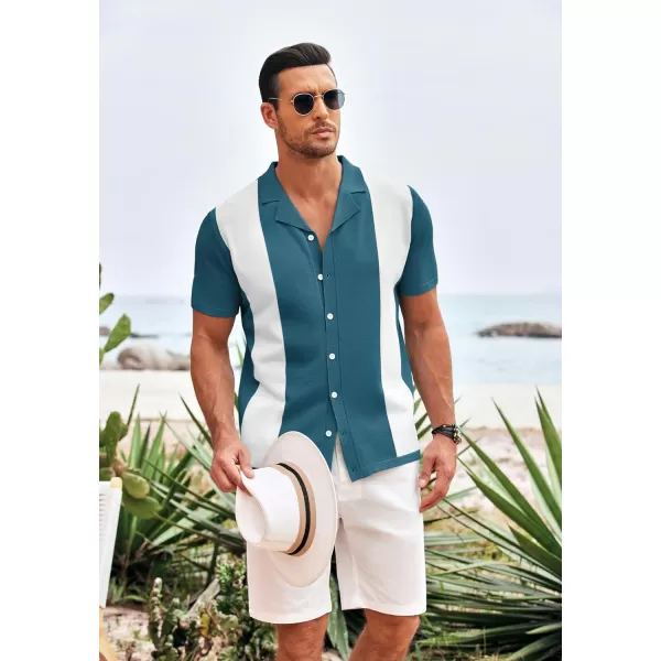 COOFANDY Mens Polo Shirts Vintage Bowling Shirt Casual Button Down Shirts Short Sleeve Knit Shirt Summer Hawaiian Beach Shirt