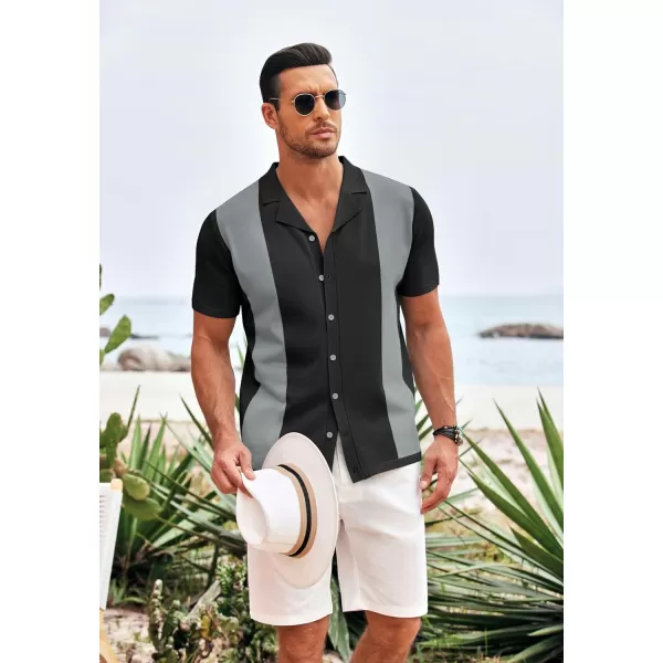 COOFANDY Mens Polo Shirts Vintage Bowling Shirt Casual Button Down Shirts Short Sleeve Knit Shirt Summer Hawaiian Beach Shirt