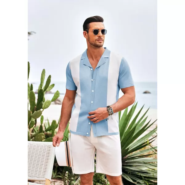 COOFANDY Mens Polo Shirts Vintage Bowling Shirt Casual Button Down Shirts Short Sleeve Knit Shirt Summer Hawaiian Beach Shirt