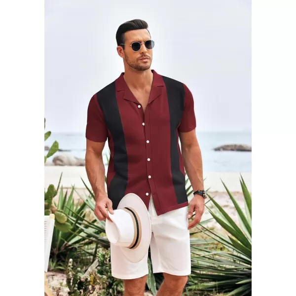COOFANDY Mens Polo Shirts Vintage Bowling Shirt Casual Button Down Shirts Short Sleeve Knit Shirt Summer Hawaiian Beach Shirt