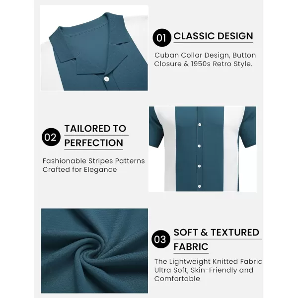 COOFANDY Mens Polo Shirts Vintage Bowling Shirt Casual Button Down Shirts Short Sleeve Knit Shirt Summer Hawaiian Beach Shirt