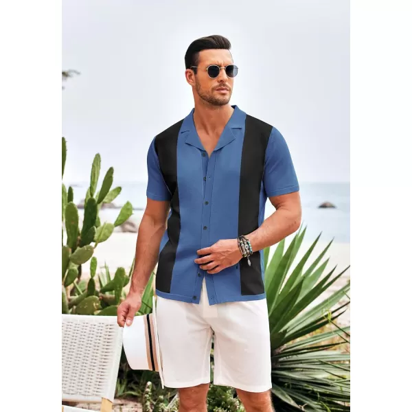 COOFANDY Mens Polo Shirts Vintage Bowling Shirt Casual Button Down Shirts Short Sleeve Knit Shirt Summer Hawaiian Beach Shirt