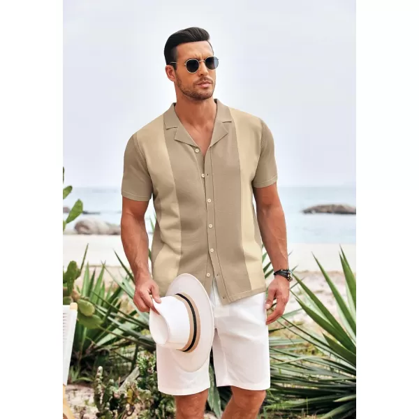 COOFANDY Mens Polo Shirts Vintage Bowling Shirt Casual Button Down Shirts Short Sleeve Knit Shirt Summer Hawaiian Beach Shirt