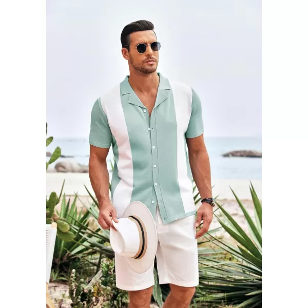 COOFANDY Mens Polo Shirts Vintage Bowling Shirt Casual Button Down Shirts Short Sleeve Knit Shirt Summer Hawaiian Beach Shirt