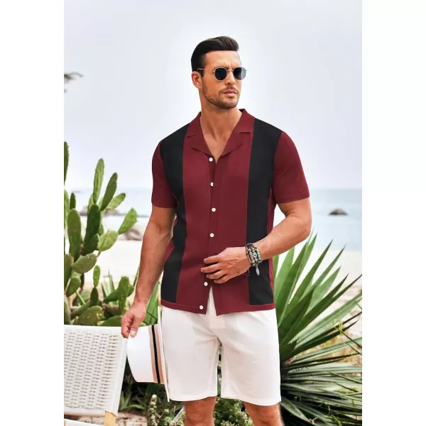 COOFANDY Mens Polo Shirts Vintage Bowling Shirt Casual Button Down Shirts Short Sleeve Knit Shirt Summer Hawaiian Beach Shirt