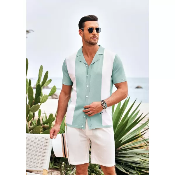 COOFANDY Mens Polo Shirts Vintage Bowling Shirt Casual Button Down Shirts Short Sleeve Knit Shirt Summer Hawaiian Beach Shirt
